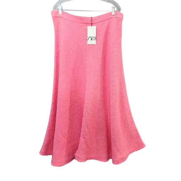 ZARA Barbie Pink Maxi Textured Flared Hem Tweed Skirt Blogger Fav Size XXL - Picture 8 of 9